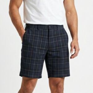 HAGGAR Clothing Navy Plaid flat front Golf shorts SZ 36